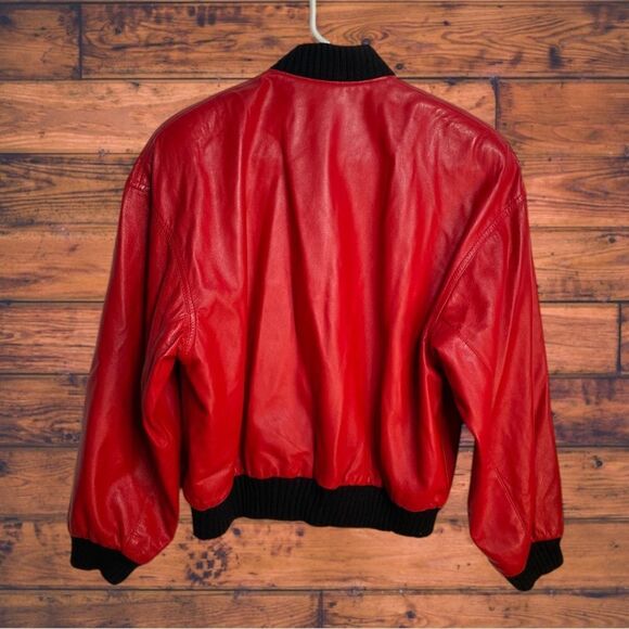 Melanzona Lipstick Red Zip Front Leather Jacket Small - Picture 2 of 6